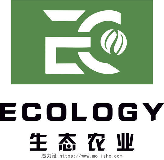 生态农业logo绿色logo方形logoEC字母变形